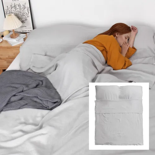 Vista 10 de S VICTORY SYMBOL Sábana de cama portátil 100% lino, forro de saco de dormir para hotel y viajes, saco de dormir para adultos, ultra ligero