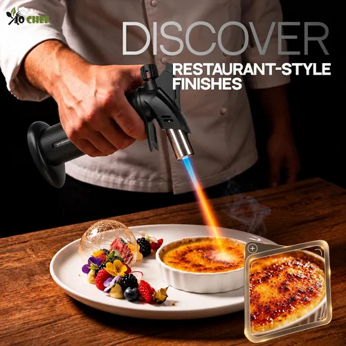 Vista 9 de Soplete de crema Brulee, soplete de cocina de butano para sellar, barbacoa, cocinar Negro + 2