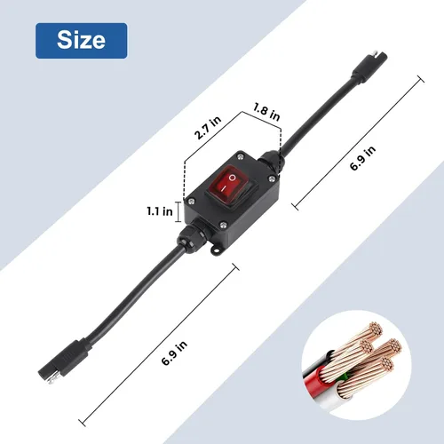 Vista 5 de Interruptor de alimentación en línea de 12 V, conector SAE impermeable briidea IP65 con indicador LED retroiluminado, cable de 14 AWG, ideal