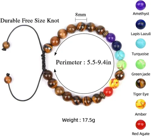 Vista 2 de Brazalete GelConnie de piedras de lava, 7 chakras, 0.32 pulgadas, piedra natural, para curación, alivio del estrés, yoga, ansiedad, aromaterapia