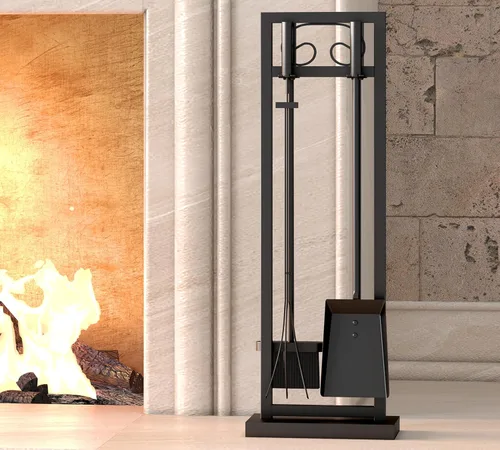Vista 7 de Kingson Juego de herramientas para chimenea de 5 piezas – 30.5" Diseño de volutas negras, accesorios de chimenea de servicio pesado para chimeneas