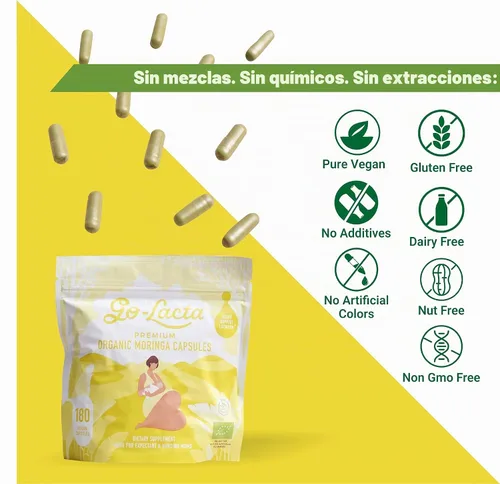 Vista 4 de Go-Lacta Cápsulas de moringa 100% orgánicas de primera calidad para lactancia materna - Construye el suministro de leche materna antes