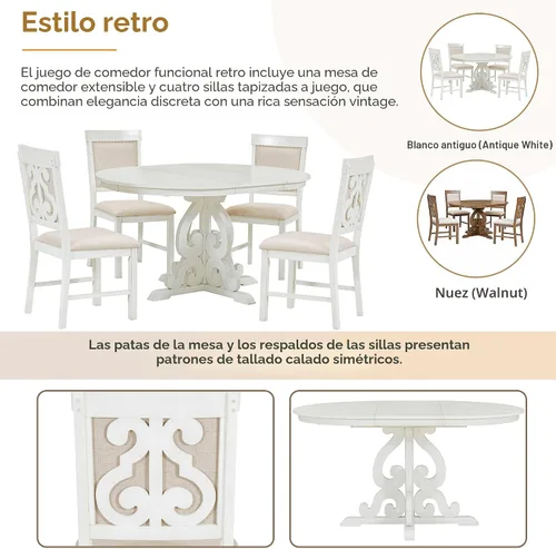 Vista 4 de Harper & Bright Designs Juego de comedor redondo extensible de madera de 42 a 58 pulgadas para 4-6, juego de mesa de cocina de 5 piezas con 4 sillas