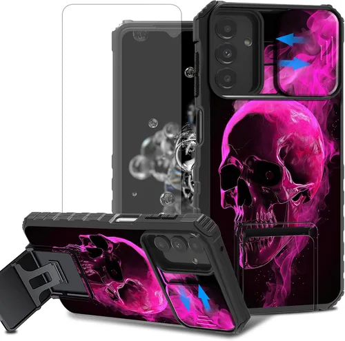 Vista 26 de Funda para teléfono Samsung Galaxy A15 5G con protector de pantalla con cubierta deslizante para cámara y soporte de doble capa híbrida resistente a