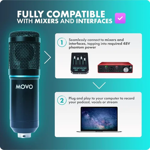 Vista 4 de Movo PC-M6 - Micrófono de condensador cardioide universal con soporte de micrófono de mesa, filtro pop de doble capa y cables de audio, gran kit
