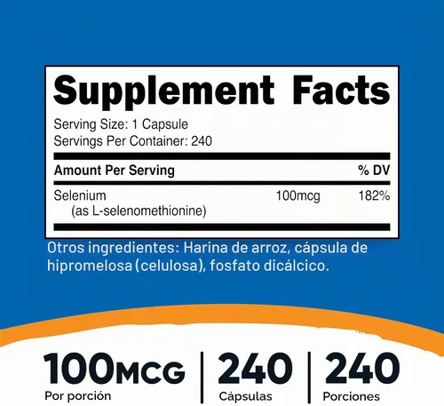 Vista 2 de Nutricost Suplemento de selenio 100mcg, 240 cápsulas, vegetariano, sin gluten Sin OGM