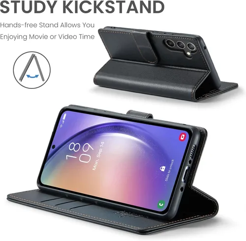 Vista 4 de FLIPALM Funda tipo billetera para Samsung Galaxy A15 5G, con bloqueo RFID, soporte para tarjetas de crédito, de piel sintética, tipo folio
