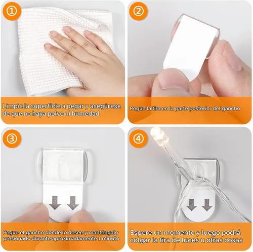 Vista 2 de Jetec - Mini clips de luz transparentes para interiores, 100 clips+100 Mini ganchos de pared decorativos de Navidad para Halloween, Navidad, hogar