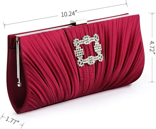 Vista 2 de Mulian LilY - Bolso de mano plisado de satén con broche de pedrería