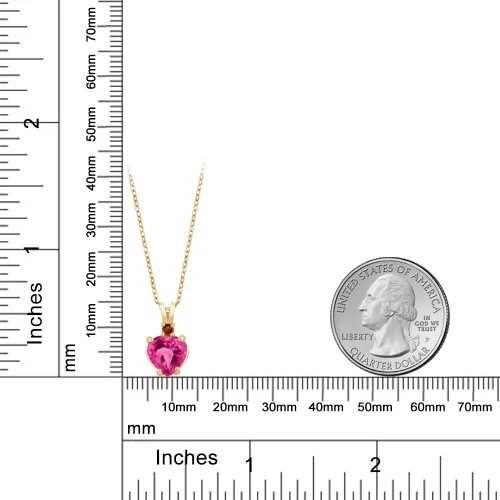 Vista 3 de 2,47ct forma de corazón rosa Creado Zafiro Rojo Granate oro amarillo de 14K Colgante
