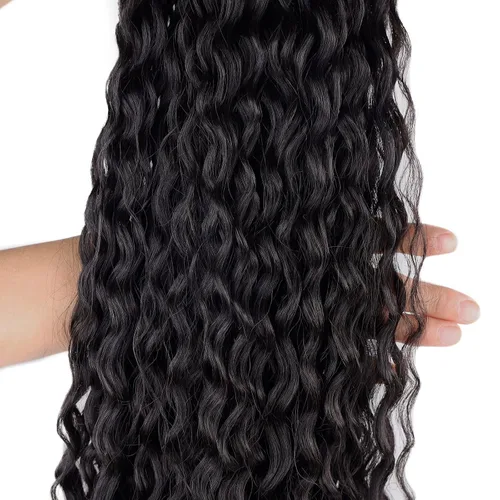 Vista 6 de Extensiones de pelo de cola de caballo negro rizado con cordón de extensión de pelo humano con sensación larga de 24 pulgadas con clip, extensiones