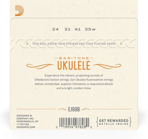 Vista 3 de D'Addario - Juego de cuerdas para ukelele barítono, fluorocarbono, EJ99B, 4 cuerdas, paquete de 1
