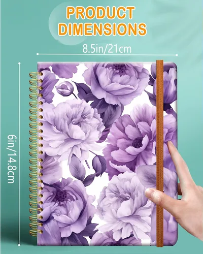 Vista 4 de Cuaderno de escritura en espiral a rayas, diario universitario forrado de tapa dura A5 para mujeres y niñas, encuadernación fuerte de doble alambre