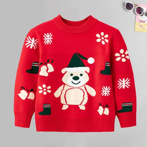 Vista 4 de Children Toddlers Christmas Knitted Sweaters Pullover Long Sleeved Round Neck Shirts Sweater Sweatshirt Party Clothes QA8-Red 4 Year