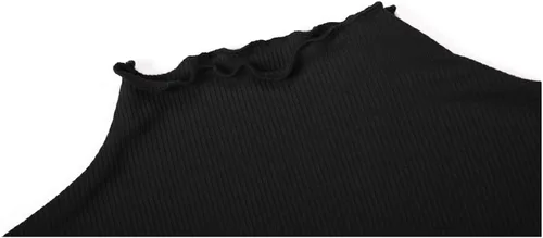 Vista 4 de POPZONE - Camisa de manga larga con cuello alto falso, ajustada, de punto acanalado