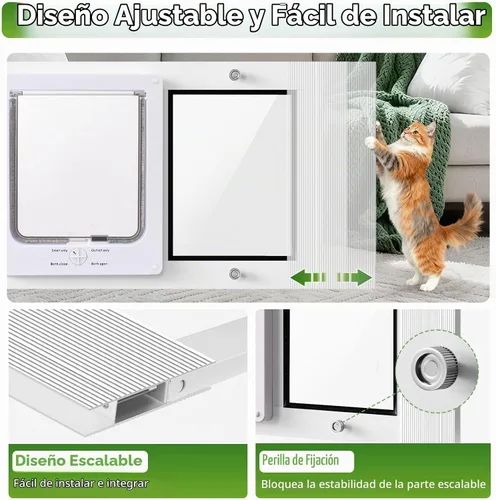 Vista 3 de Puerta de gato de ajuste rápido para ventana de 23 a 28 pulgadas, ancho ajustable con cierre automático magnético, puerta de aluminio para mascotas