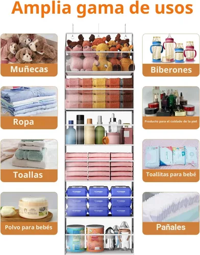 Vista 4 de Organizador para Puerta - 6 Niveles de Almacenamiento para Animales de Peluche, Organizadores de Baño y Almacenamiento, Organizador Colgante