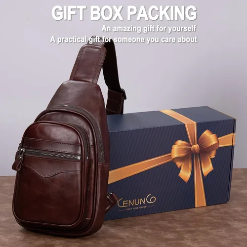 Vista 2 de Bolso bandolera de cuero genuino para hombres y mujeres, bolso de hombro cruzado, mochila de pecho, bolso de mano casual