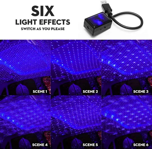 Vista 2 de SOCAL-LED LIGHTING Luz de noche USB para coche, proyector de estrellas azul y morado, luces LED decorativas románticas para techo y techo