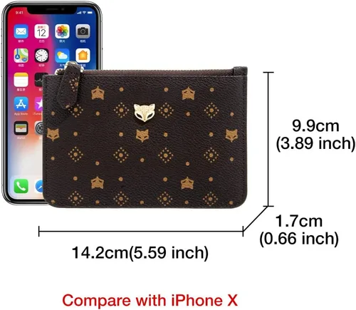 Vista 3 de FOXLOVER Cartera pequeña de cuero de PVC para mujer, con bloqueo RFID, bolsillo compacto con cremallera, cartera delgada con ventana