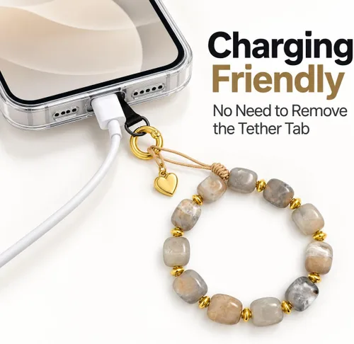 Vista 6 de Long tiantian Correa de pulsera para teléfono con cuentas y dije para A2:gray