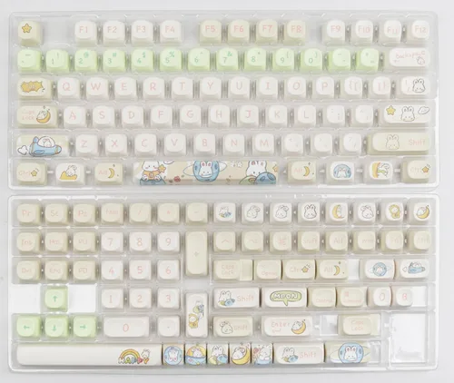 Vista 8 de MOA - Teclas de perfil de conejo, lindo conejo personalizado PBT Dye-sub Keycap 144 teclas para teclado mecánico, juego de teclas de tamaño completo