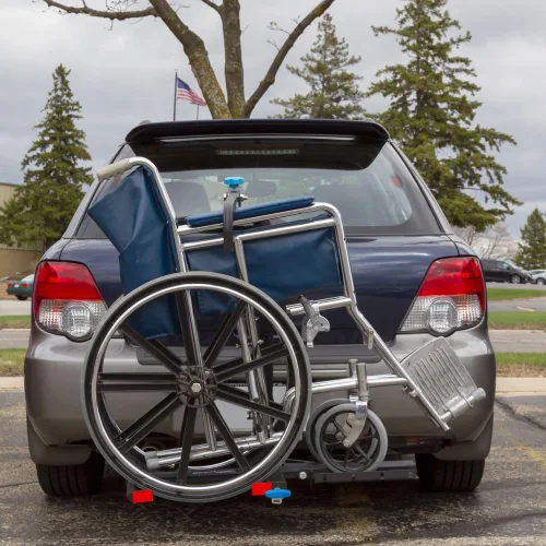 Vista 3 de Silver Spring Plataforma de transporte manual plegable para silla de ruedas con soporte de bola de enganche y función de inclinación para una fácil