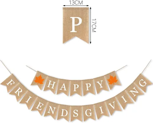 Vista 3 de Cartel de arpillera con texto en inglés «Happy Friendsgiving» para otoño, suministros