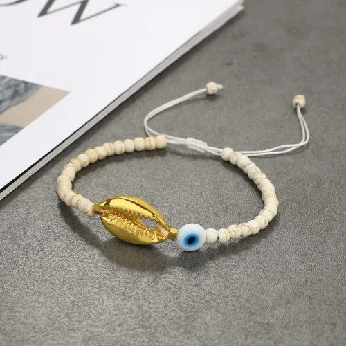 Vista 2 de KELITCH Turquoise Beaded Bracelet Gold Shell Charm Bracelets Women Thin Strand Bracelets For Women
