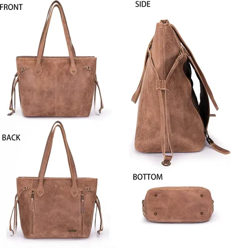 Vista 4 de Montana West Bolso de cuero genuino de vaca estilo hobo estilo concho occidental para mujer