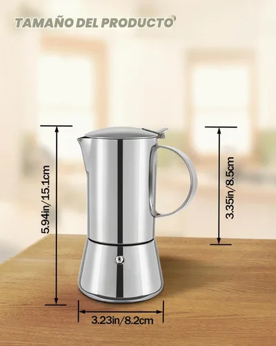 Vista 2 de Cafetera Express de acero inoxidable 304, 2 tazas Plateado (Classic Silver)