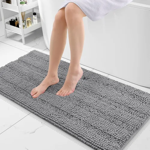 Vista 203 de Grandaily Alfombras de baño de felpilla a rayas de 24 x 16 pulgadas, extra gruesas y suaves, absorbentes, parte trasera de goma, alfombra de ducha