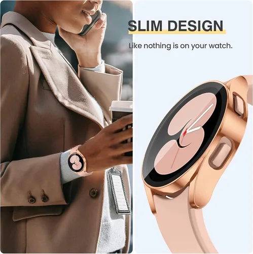 Vista 4 de Tensea Paquete de 2 fundas protectoras de pantalla para Samsung Galaxy Watch FE 2024/5 2022/4 2021 de 1.575 pulgadas, accesorios para la cara, funda