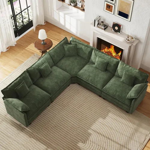 Vista 42 de Sofá de nube en forma de L de 77 pulgadas, sofá modular con otomana, cómodo sofá biplaza de felpilla con almohada para sala de estar, dormitorio