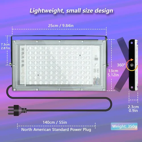 Vista 9 de Luz LED negra de 100 W, potente foco UV, IP66, lámpara UV de 395 nm para Navidad, fiesta de Halloween (1 unidad)