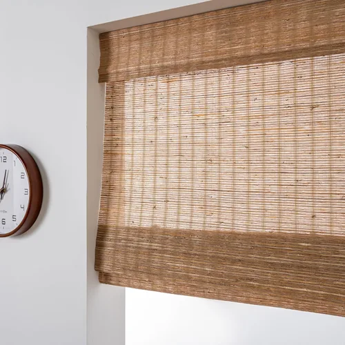 Vista 14 de Persianas de Bambú Opacas sin Cordón para Ventanas, Persianas Romanas de Filtrado de Luz con Cenefa de 6 Pulgadas de Alto, con Forro Oscurecedor