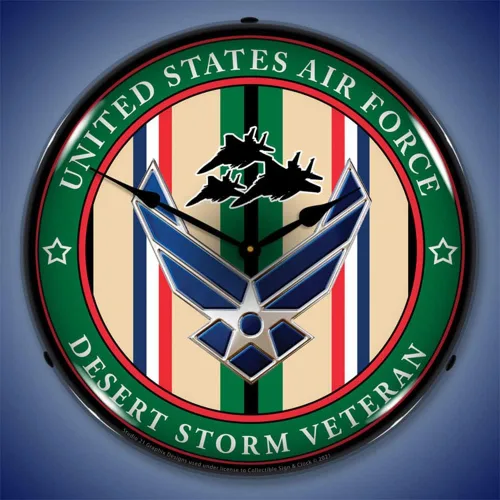 Vista 2 de Air Force Veteran Operation Desert Storm - Reloj de pared LED, diseño de parche militar, iluminado de 14 pulgadas