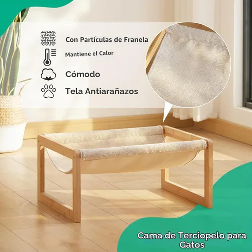Vista 6 de kiplant Hamaca grande para gatos, hamaca elevada de madera de bambú para mascotas, 21 x 16.5 pulgadas, adecuada para gatitos, cachorros, conejos