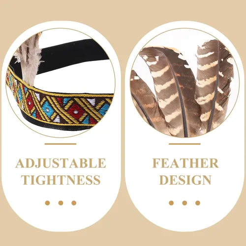 Vista 3 de Diadema de plumas con decoración de corona, tocado de estilo étnico, tocados indios, tocados bohemios, accesorios para el cabello de nativos
