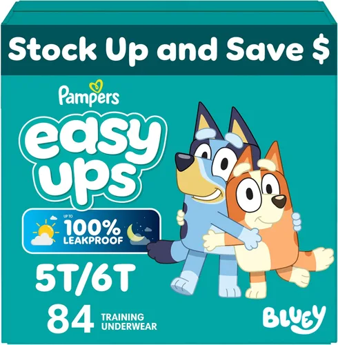 Vista 23 de Easy Ups - Pantalones de entrenamiento para niñas y niños, talla 4 (2T3T), 25 unidades, ropa interior de entrenamiento absorbente Bluey, hasta un