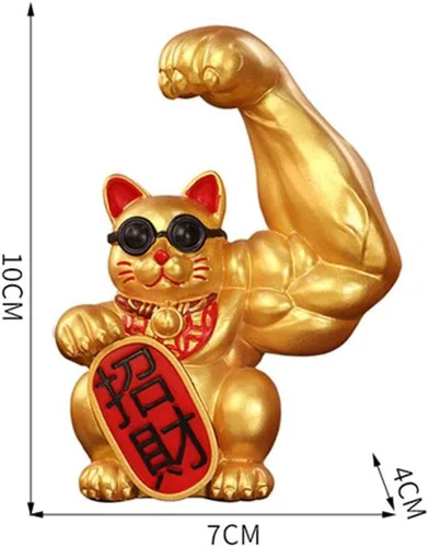 Vista 5 de Fenteer Figura de gato de la suerte con brazo muscular, escultura de gato de la fortuna de resina, 2.76 x 1.57 x 3.94 pulgadas, decoración de Año