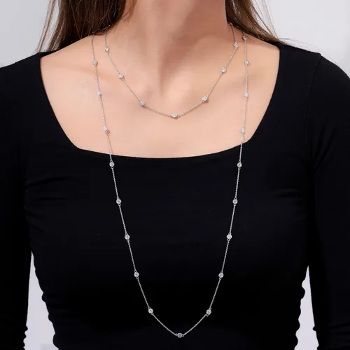 Vista 6 de Tienda Collection Platinum or Gold Plated Sterling Silver Station Necklace made with Infinite Elements Zirconia