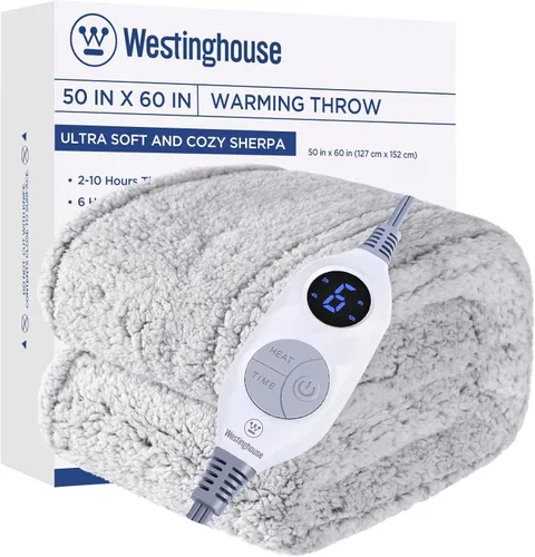 Vista 24 de Westinghouse Manta Eléctrica Tamaño Throw, Manta Térmica de Felpa Sherpa Suave con 6 Niveles de Calefacción y 2-10 Horas de Apagado Automático, Azul