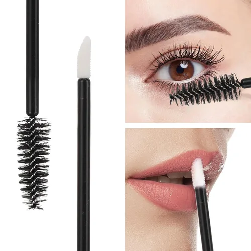 Vista 4 de 100 varitas de rímel desechables de doble extremo, cepillo de labios, aplicador de lápiz labial, carretes de cejas para extensiones de pestañas