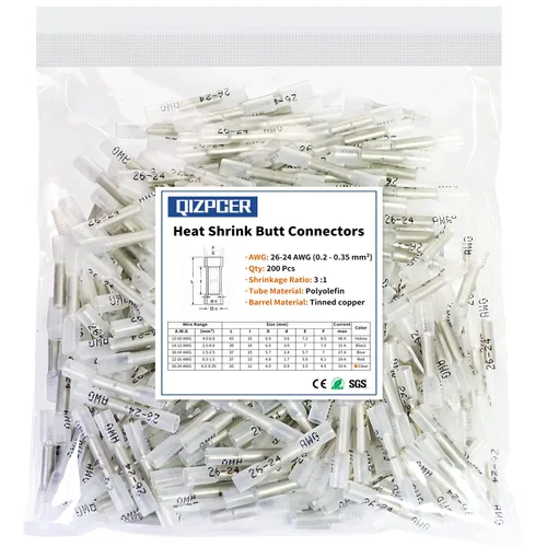 Vista 11 de 100 piezas conectores de tope amarillos termorretráctiles, terminales de crimpado impermeables de 12-10 AWG, conectores de cable eléctrico, empalme