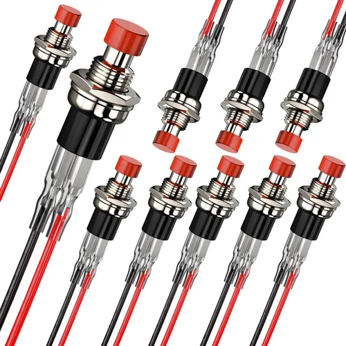 Vista 8 de Interruptor de botón momentáneo, 1A 250V AC SPST Mini interruptores de botón con cable normal cerrado (NC) tapa negra - 10 piezas