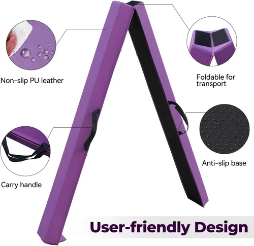 Vista 4 de FBSPORT Viga de Equilibrio de 8/10 Pies: Equipo de Gimnasia de Piso Plegable de Cuero PU para Niños y Adultos, Base de Goma Antideslizante, Viga