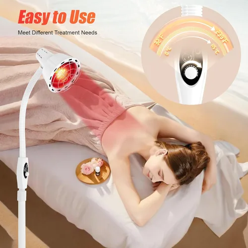 Vista 3 de Lámpara de calor NIR de 275 W, luz infrarroja para dolor y dolor muscular, lámpara de calor de pie, ángulo de 360 ° ajustable, perilla