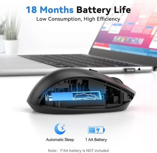 Vista 5 de TECKNET Ratón inalámbrico para computadora portátil, ratón inalámbrico Bluetooth de modo dual (BT5.2/3.0 y 2.4G), diseño ergonómico, DPI de 5
