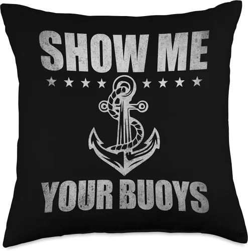 Vista 5 de Pontoon Boat Accessories & Lake Life Tees Show Me Your Buoys - Divertida almohada de vela con humor para adultos, 16 x 16 pulgadas, multicolor